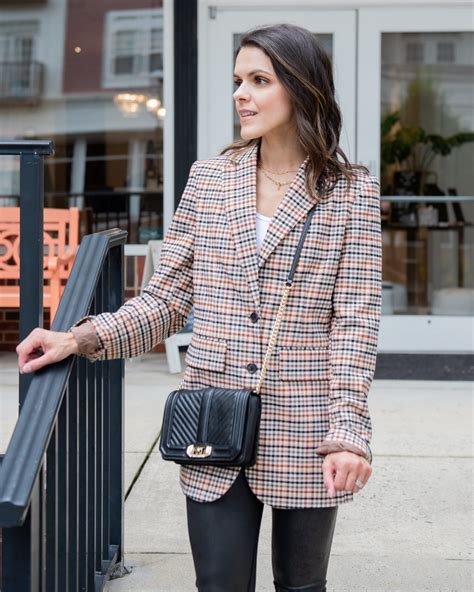 brown plaid blazer for women.